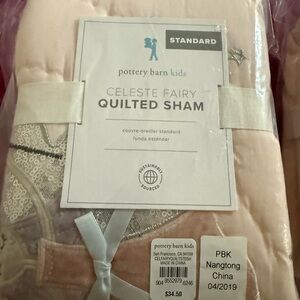 Pottery Barn Kids Celeste Fairy Quilted Sham - Light Pink with Silver